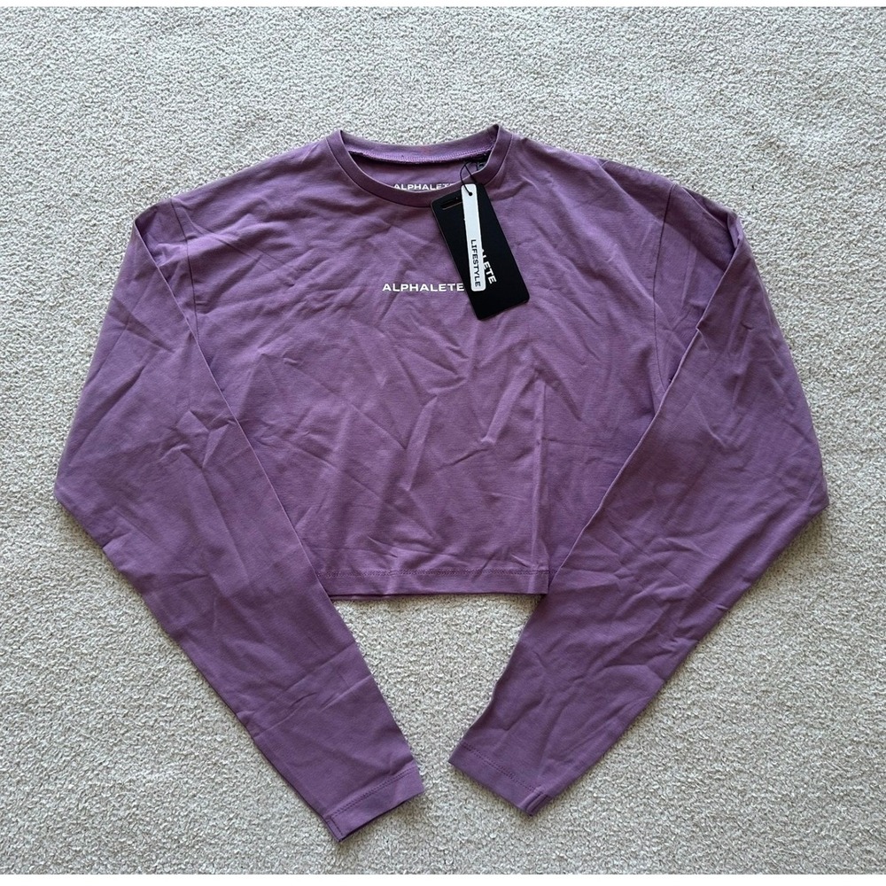 NWT Womens Alphalete Lifestyle Fit Cropped Long Sleeve Shirt size XS in Purple